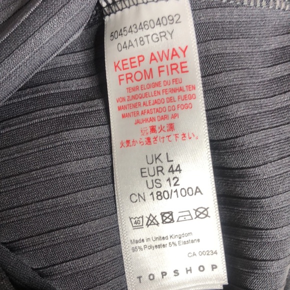 TOP SHOP Grey Ribbed Strapless Bralette Cropped Top Size 12 NEW - Picture 6 of 7